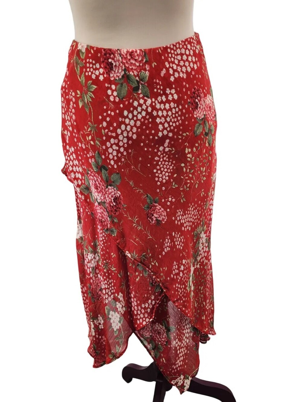Trio New York Vintage Y2K Red Floral Asymmetrical Midi Skirt 8P